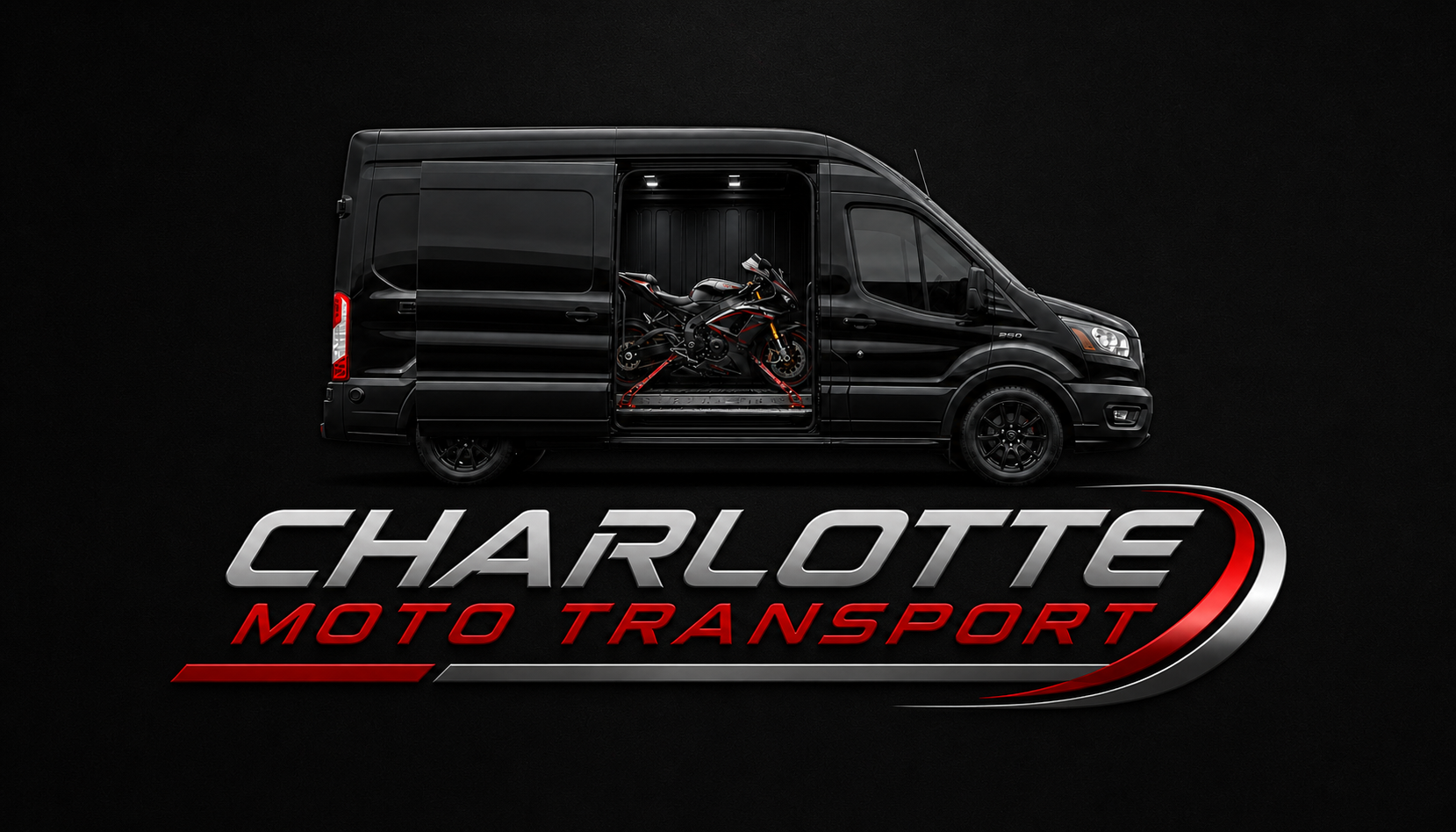 Charlotte Moto Transport - Motorcycle loaded inside enclosed Ford Transit van
